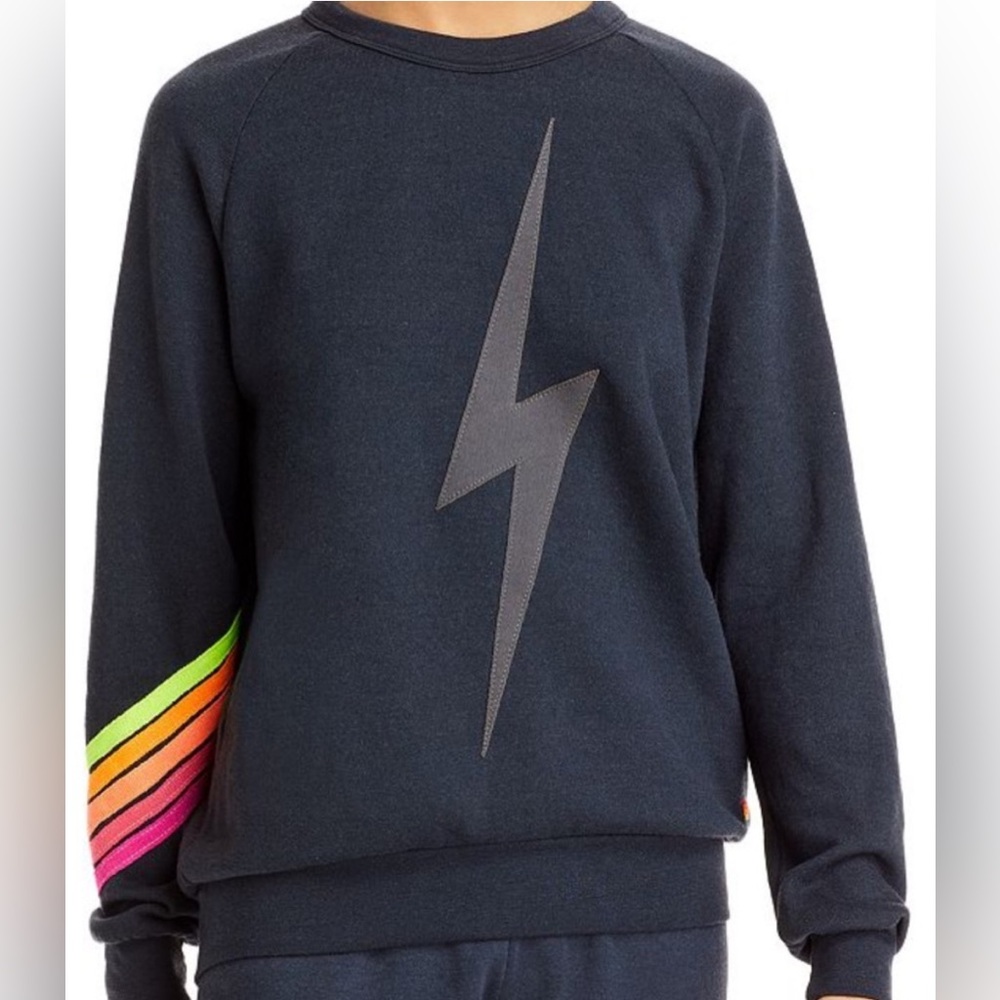 Aviator Nation Chevron Stripe Neon Rainbow Bolt Crewneck Sweatshirt